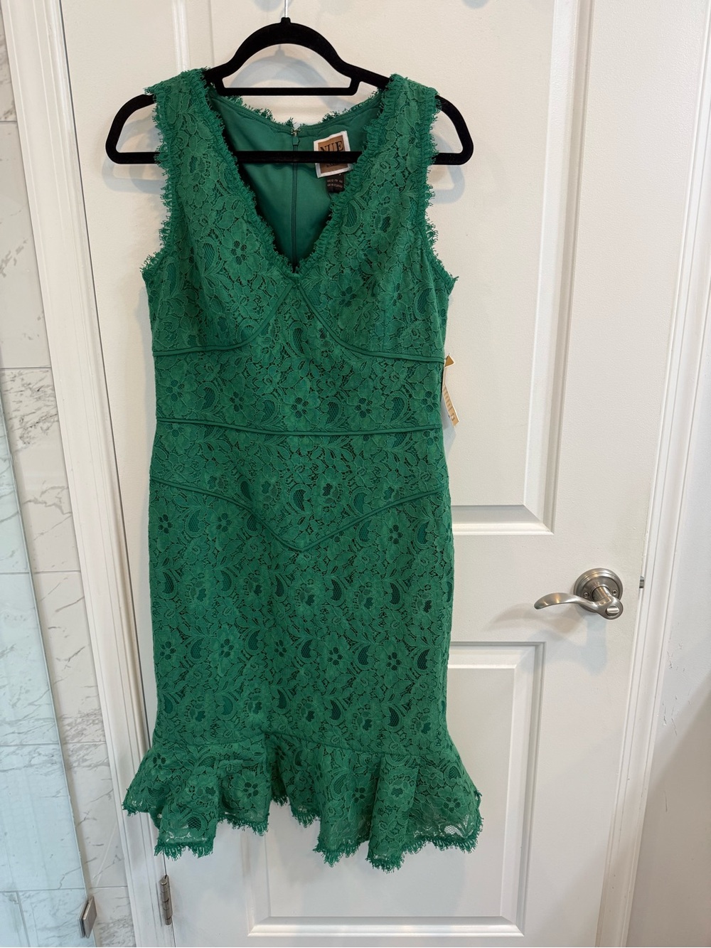 NWT NUE by Shani Forest Green Lace Cocktail Dress Size 12 $350 MSRP